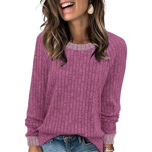 Women Hot Pink Imported Pull On Long Sleeve Lightweight Casual Winter Sweaters